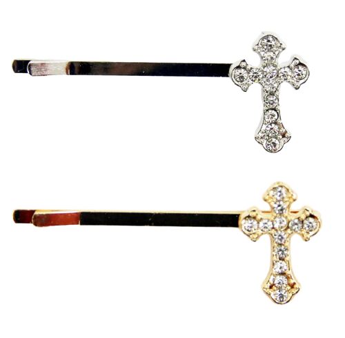 Cross Two Pack Silver and Gold Hair Clip