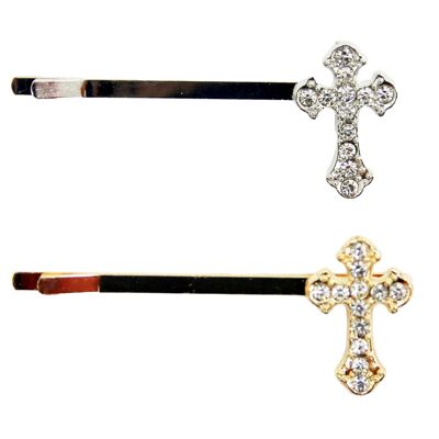 Cross Two Pack Silver and Gold Hair Clip