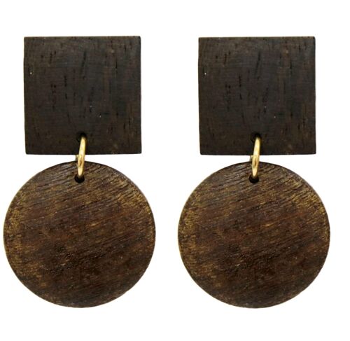 Wooden Circle Square Earrings