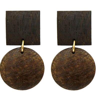 Wooden Circle Square Earrings