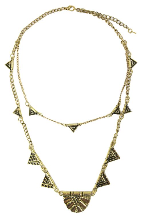 Aztec Design Double Layered Necklace with Triangles