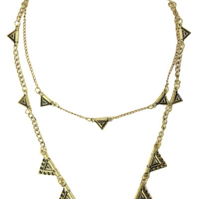 Aztec Design Double Layered Necklace with Triangles