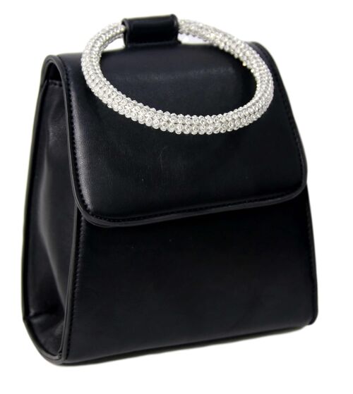 Black Diamante Circular Handle Bag