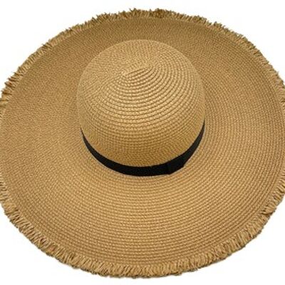 Sombrero flexible de paja con borde deshilachado color canela