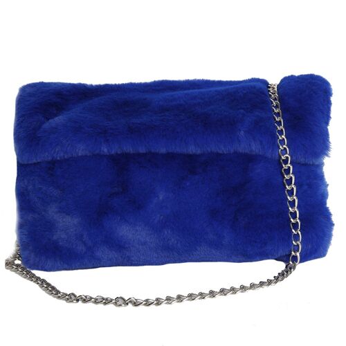 Cobalt Short Faux Fur Fold Over Bag