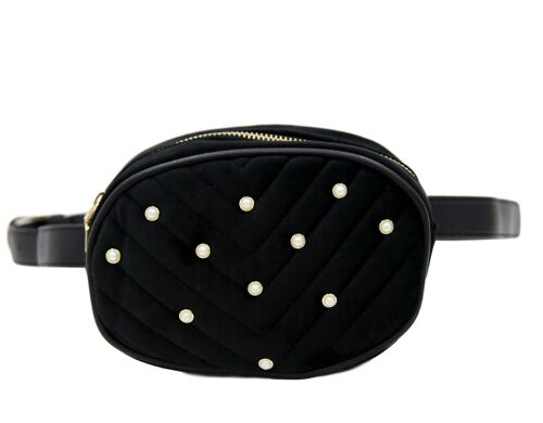 Black Velvet Pearl Belt Bag