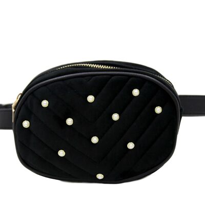 Black Velvet Pearl Belt Bag