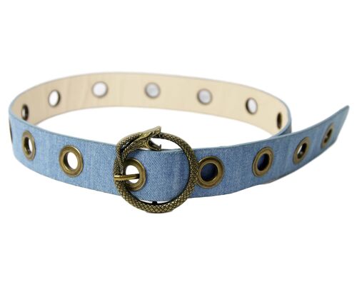 Denim Eyelet belt with snake buckle