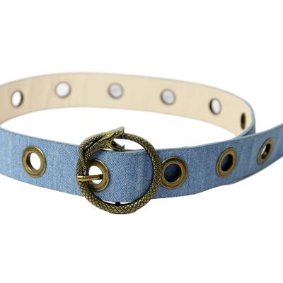 Denim Eyelet belt with snake buckle