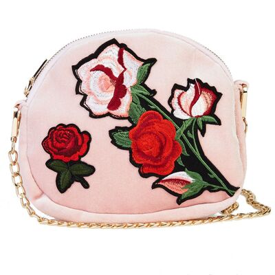 Velvet Shoulder Bag with Embroidered Flowers
