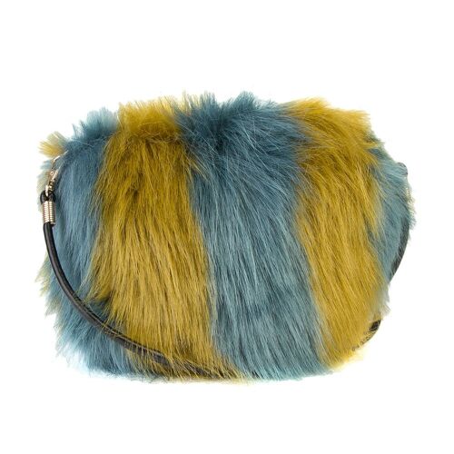 Multi Oval Faux Fur Purse with PU Leather Shoulder Strap