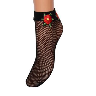 Black Fishnet Socks with Floral Embellishment