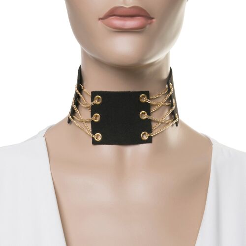 PU Panel Choker with Eyelets and Chains