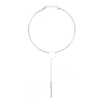 Silbernes strukturiertes Metall-Halsband mit Kreis und Tropfenkette
