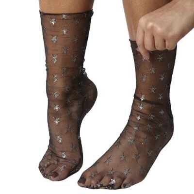 Black Glitter Star Mesh Socks