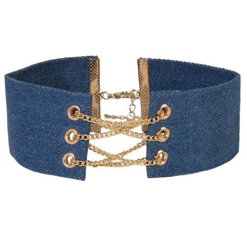 Denim Choker w/ Front Chain