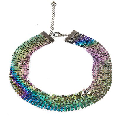 Iridescent Metallic Mesh Choker