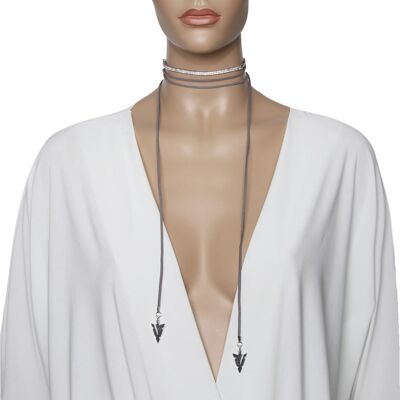 Suede Tie Up Diamante Embellished Choker with Arrows