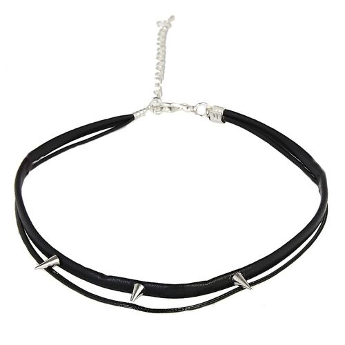 Double Band PU Choker with Sharp Studs