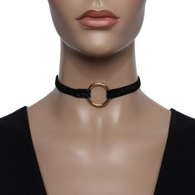 Black Choker With Gold Ring Detail