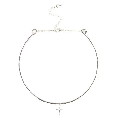 Metallic Open Circle Choker with A Cross Charm