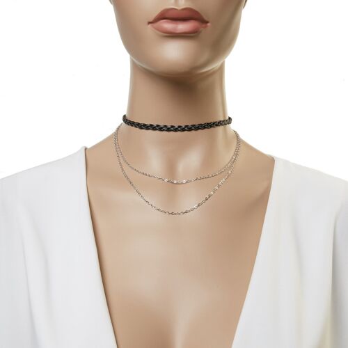 PU Plaited Choker with a Necklace Drop