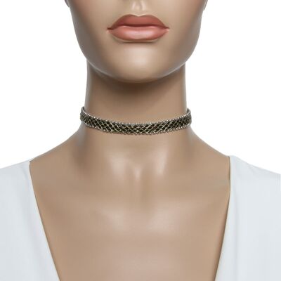 Black 1cm PU Mock Snake Print Choker Backing w/ Beads