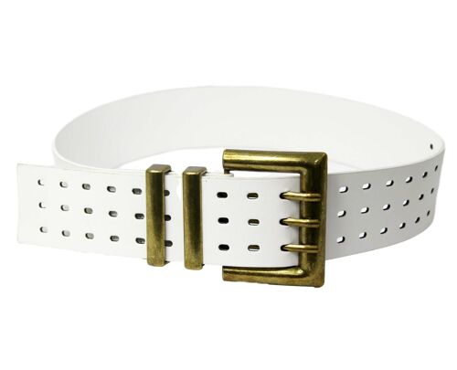 Red Triple Line Wide Square Buckle Belt