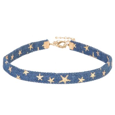 Star Print Denim Choker