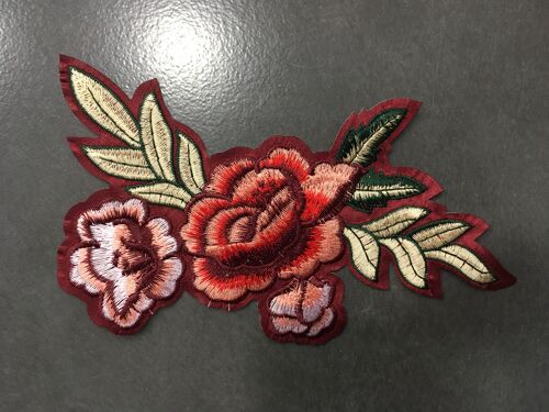 Red Floral Rose Iron On Patch