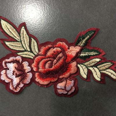 Red Floral Rose Iron On Patch