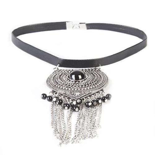 PU Choker with Metal Aztec Pendant & Pearl