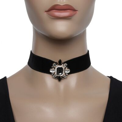 2cm Velvet Choker with Diamante & Gemstone Embellishment