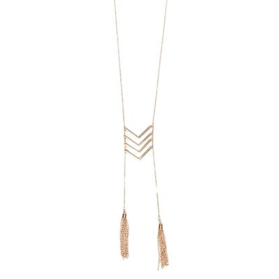 Long & Thin Chain Necklace  with Down Facing Arrows and Tassles
