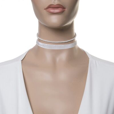 White Bead and Glitter Double Choker