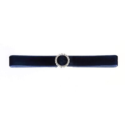 Choker with Diamante Circle - 29cm - Navy Blue - POLYESTER