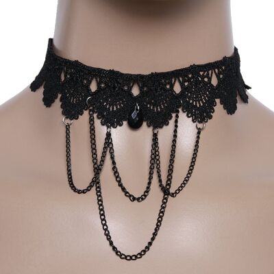 Laced Patterned Choker with Delicate Chain Fringe