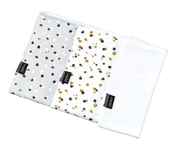 Pack 3 lingettes:LEO BEIGE/LEO GRIS/BLANC BAMBOU