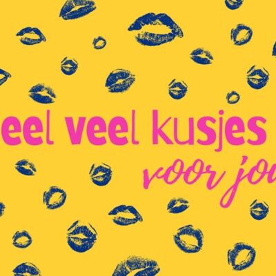 mini kaart, heel veel kusjes geel/roze/petrol  (SKU: 64364465)