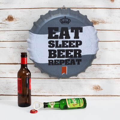 'Eat Sleep Beer Repeat' Bottle Cap Sign
