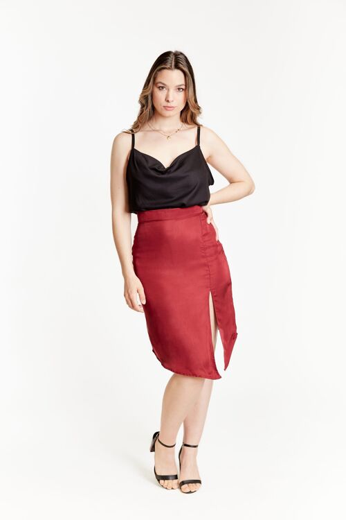 Dark Red High Waisted Split Skirt