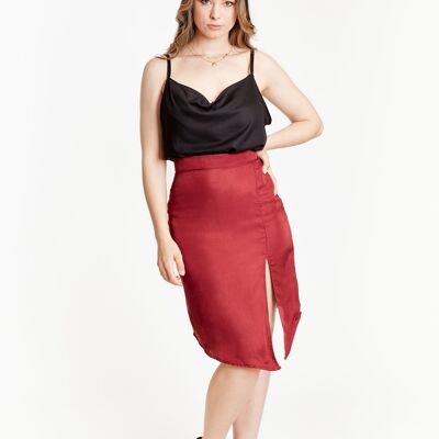 Falda con abertura de talle alto rojo oscuro