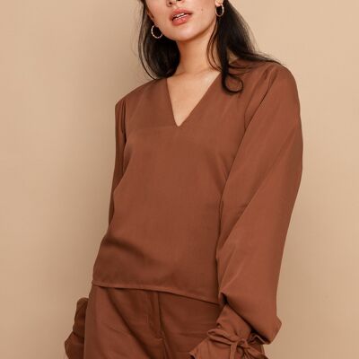 Top de manga larga Nina Pecan Tencel