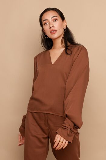 Haut à manches longues en tencel Nina Pecan 1