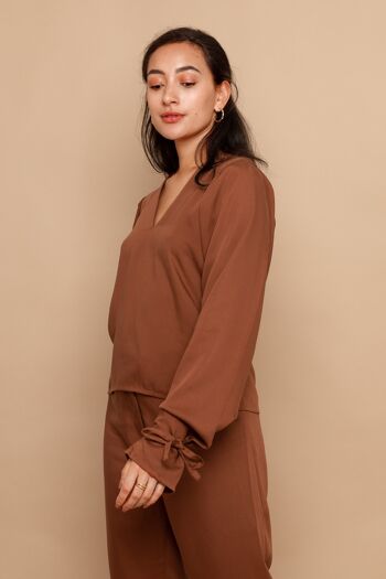 Haut à manches longues en tencel Nina Pecan 2