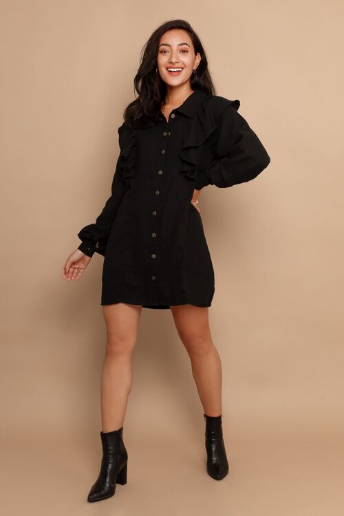 Susan Black Ruffle Sleeve Dress