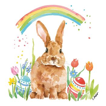 Serviette lapin arc-en-ciel 33x33