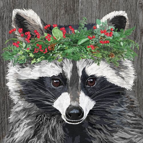 Winter Berry Racoon Napkin 25x25