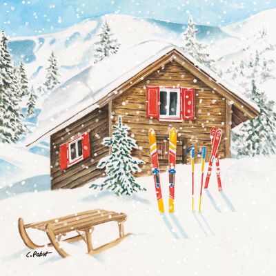 Serviette de table chalet de montagne 33x33