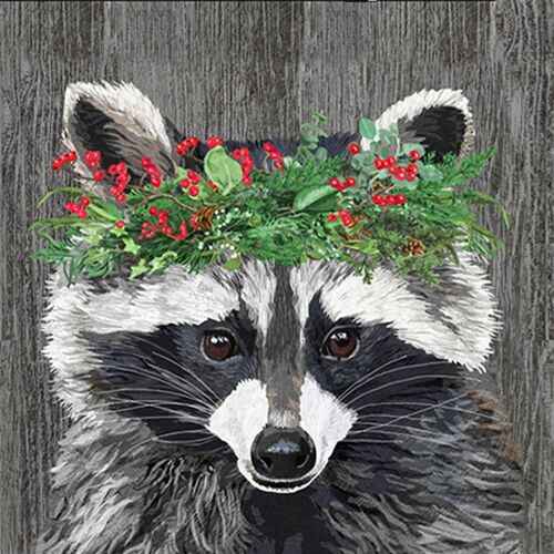 Winter Berry Raccoon Napkin 33x33